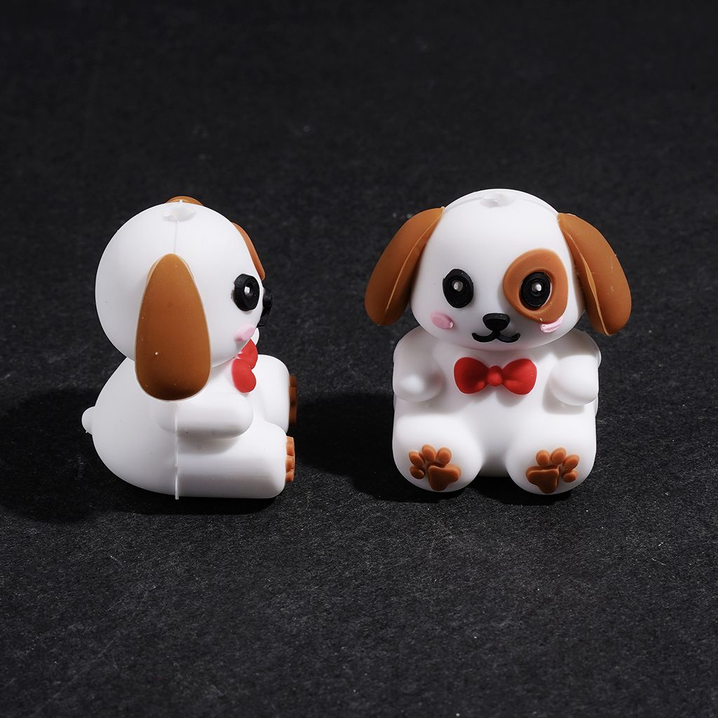 Silicone Focal Beads 3D Cute Dog in Sitting Position with Diverse Colors Bowtie, 25*27MM