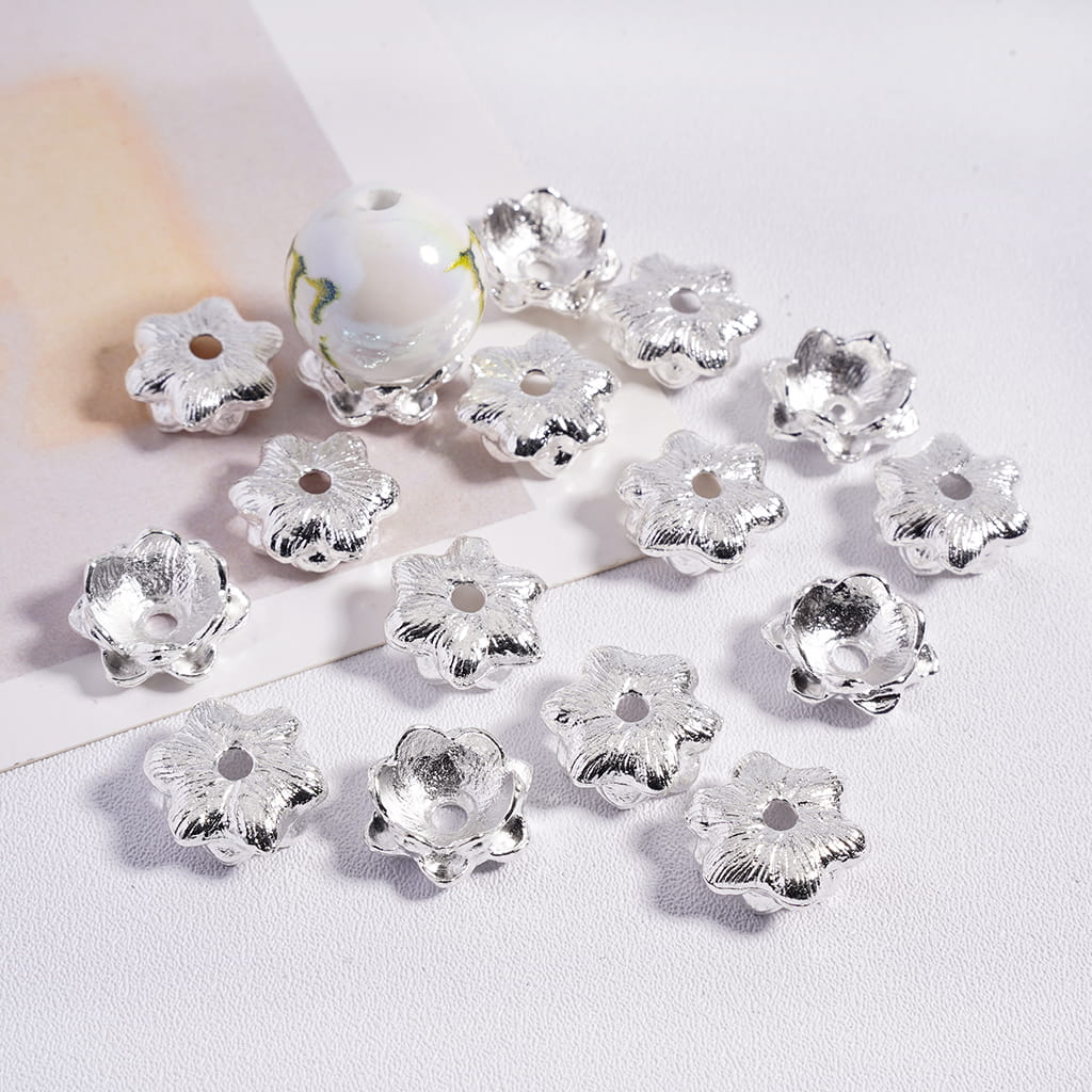 Silver Bead Cages with Lotus Flower, Alloy Bead Cap (They Fit 10MM Beads)