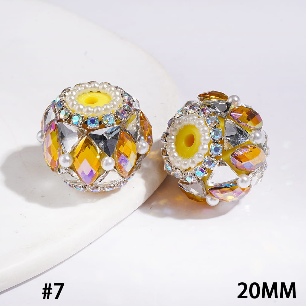 20MM Handmade Acrylic Beads with Shiny Triangle Shaped and Marquise Cut Crystal, White Pearls and AB Rhinestone Chains, Multi-Color