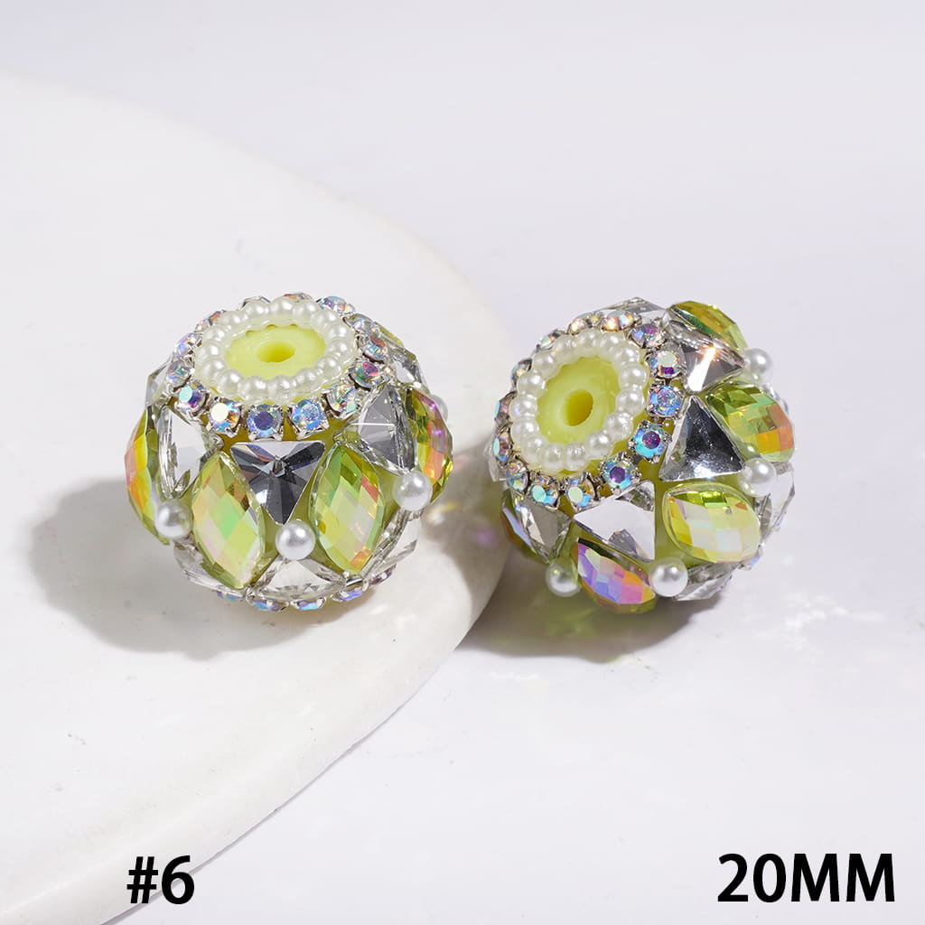 20MM Handmade Acrylic Beads with Shiny Triangle Shaped and Marquise Cut Crystal, White Pearls and AB Rhinestone Chains, Multi-Color
