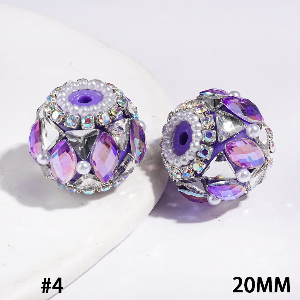 20MM Handmade Acrylic Beads with Shiny Triangle Shaped and Marquise Cut Crystal, White Pearls and AB Rhinestone Chains, Multi-Color