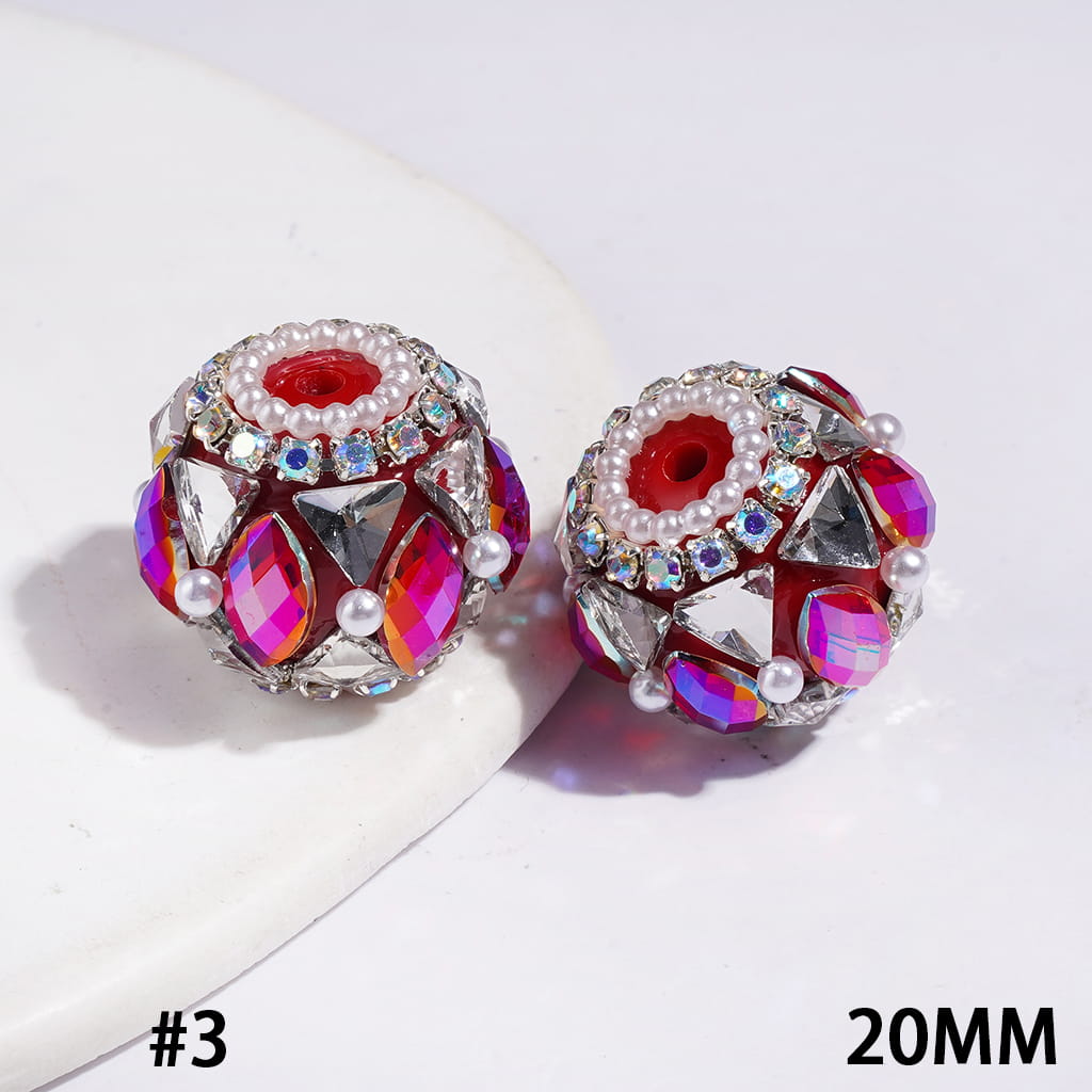 20MM Handmade Acrylic Beads with Shiny Triangle Shaped and Marquise Cut Crystal, White Pearls and AB Rhinestone Chains, Multi-Color