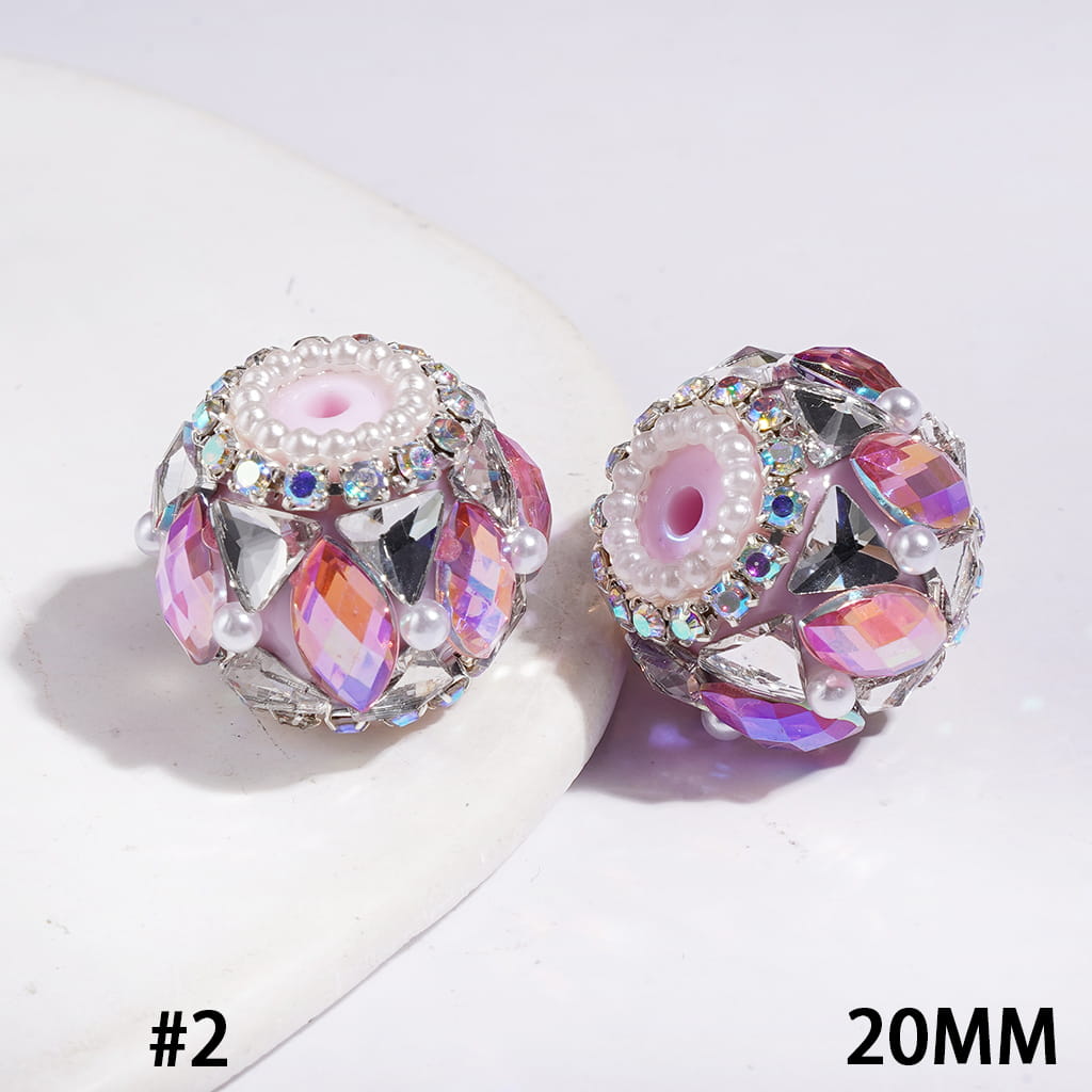 20MM Handmade Acrylic Beads with Shiny Triangle Shaped and Marquise Cut Crystal, White Pearls and AB Rhinestone Chains, Multi-Color