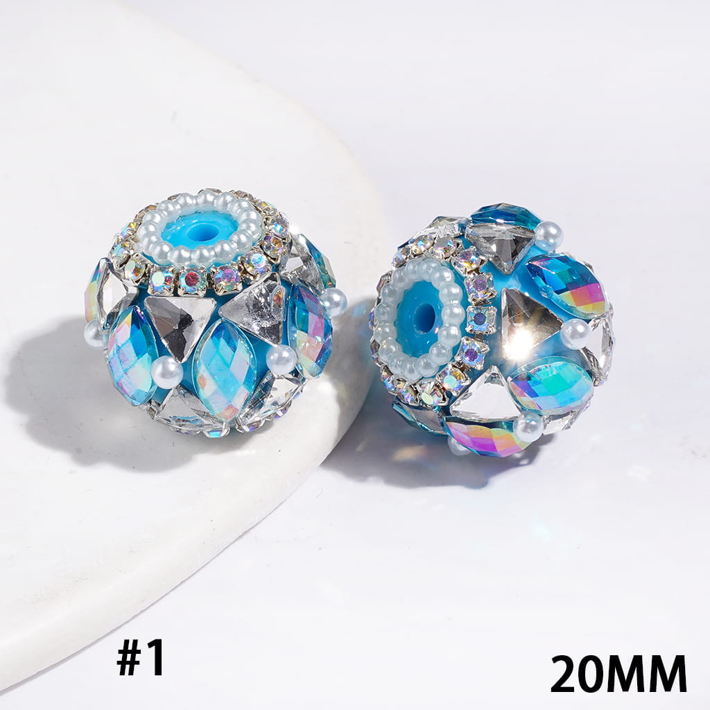 20MM Handmade Acrylic Beads with Shiny Triangle Shaped and Marquise Cut Crystal, White Pearls and AB Rhinestone Chains, Multi-Color
