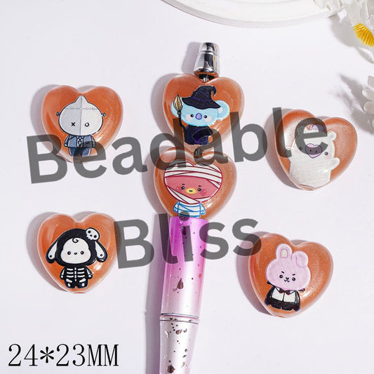 Acrylic Beads Korea Boy Group Image Series with Glitter, Halloween Theme, 24*23MM Random Mix
