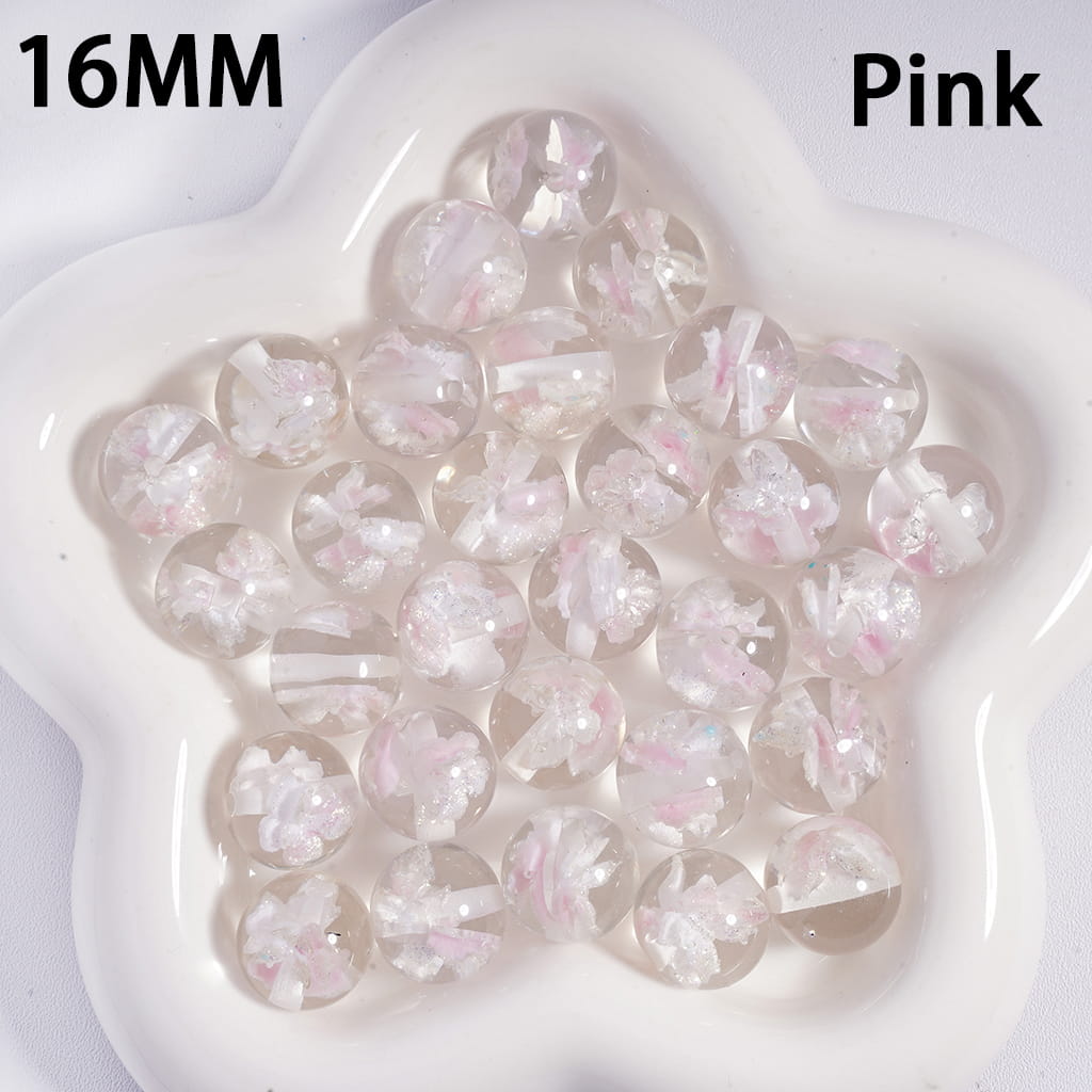 Acrylic Beads for Bracelets with Double Glittery Butterflies Embedded Inside Bead, 16MM, Multi-Color