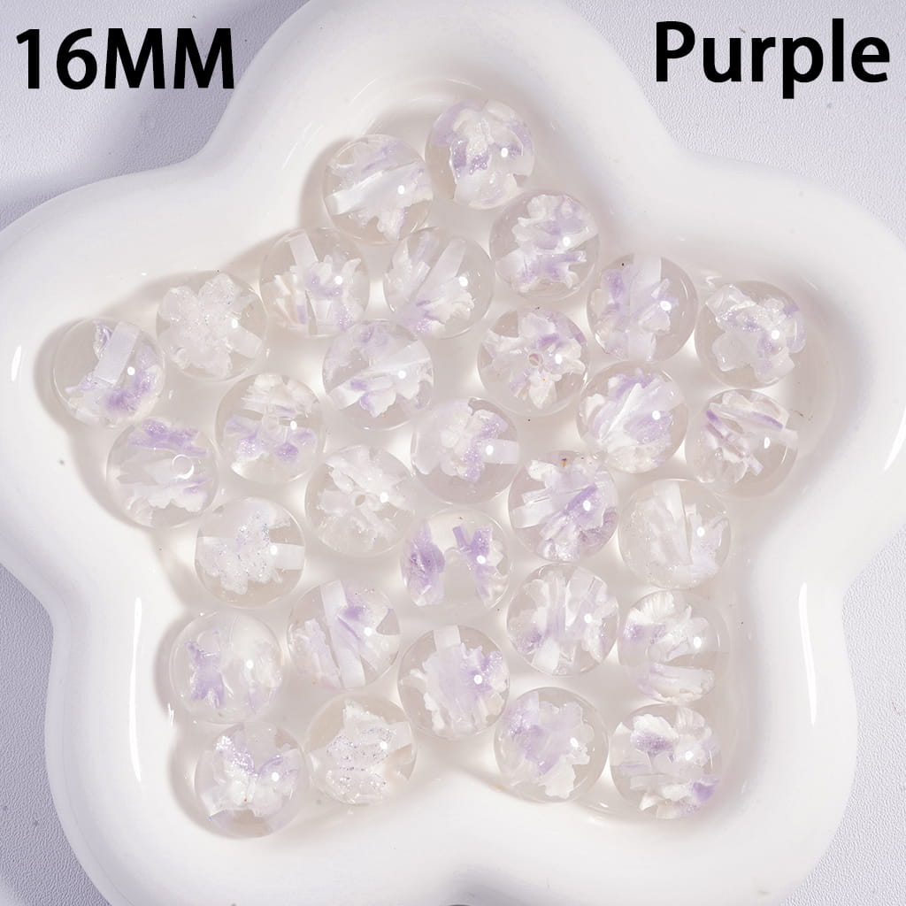 Acrylic Beads for Bracelets with Double Glittery Butterflies Embedded Inside Bead, 16MM, Multi-Color