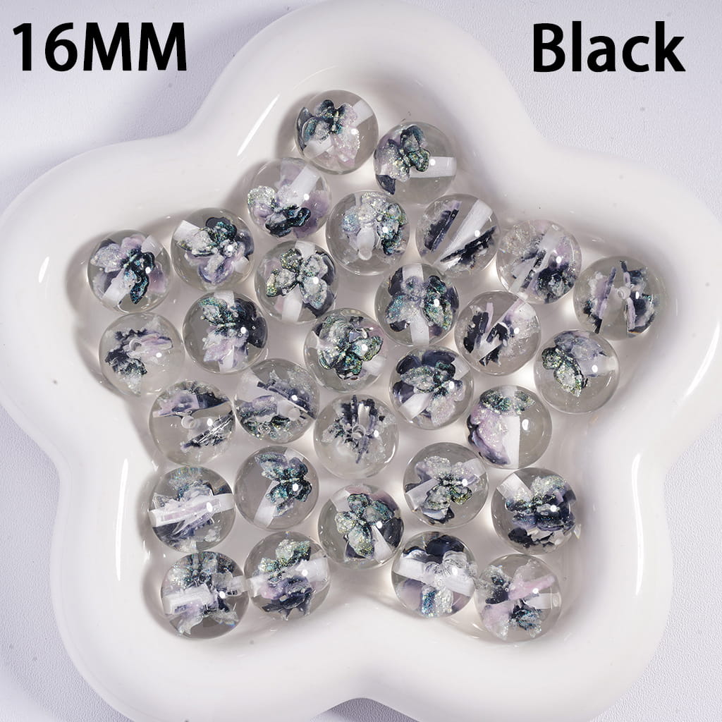 Acrylic Beads for Bracelets with Double Glittery Butterflies Embedded Inside Bead, 16MM, Multi-Color
