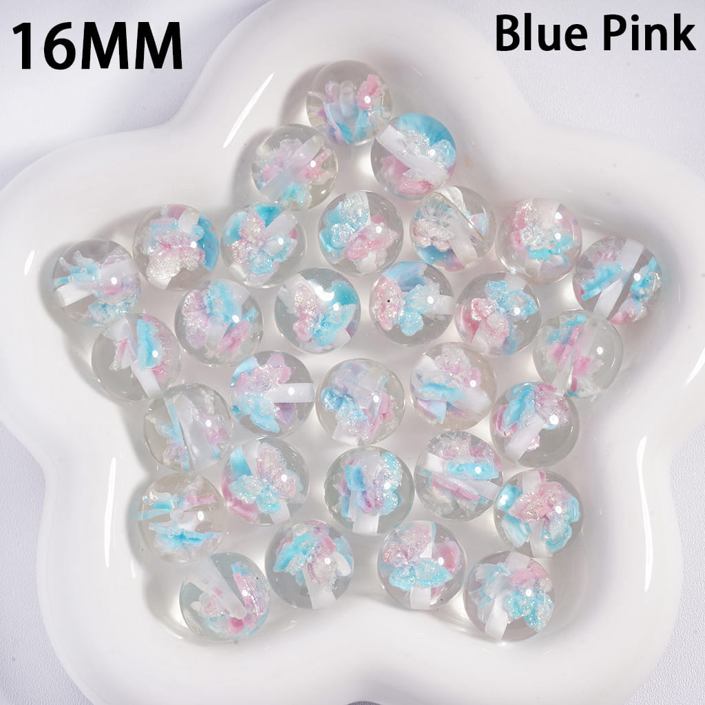 Acrylic Beads for Bracelets with Double Glittery Butterflies Embedded Inside Bead, 16MM, Multi-Color