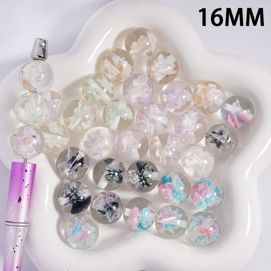 Acrylic Beads for Bracelets with Double Glittery Butterflies Embedded Inside Bead, 16MM, Multi-Color
