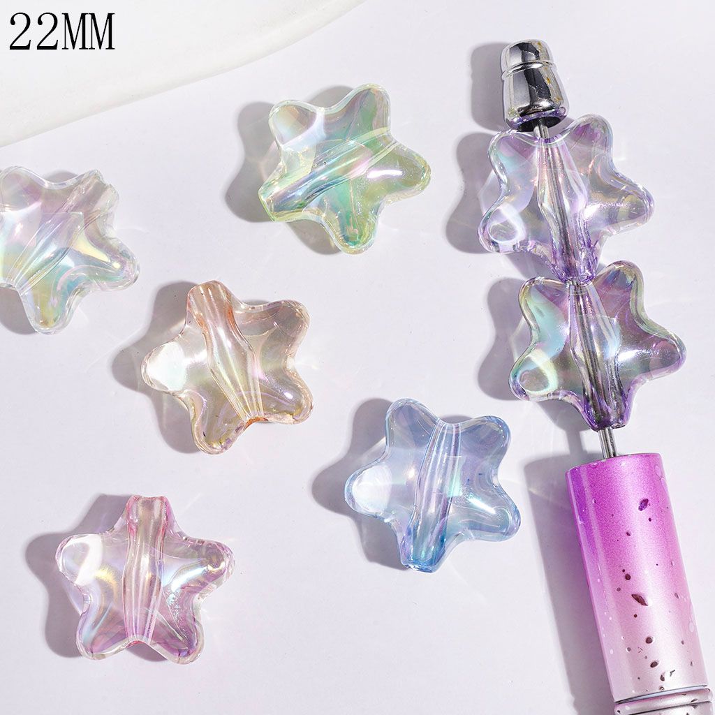 Five-Pointed Star UV-Coated Acrylic Beads, 22MM Multi-Color Random Mix