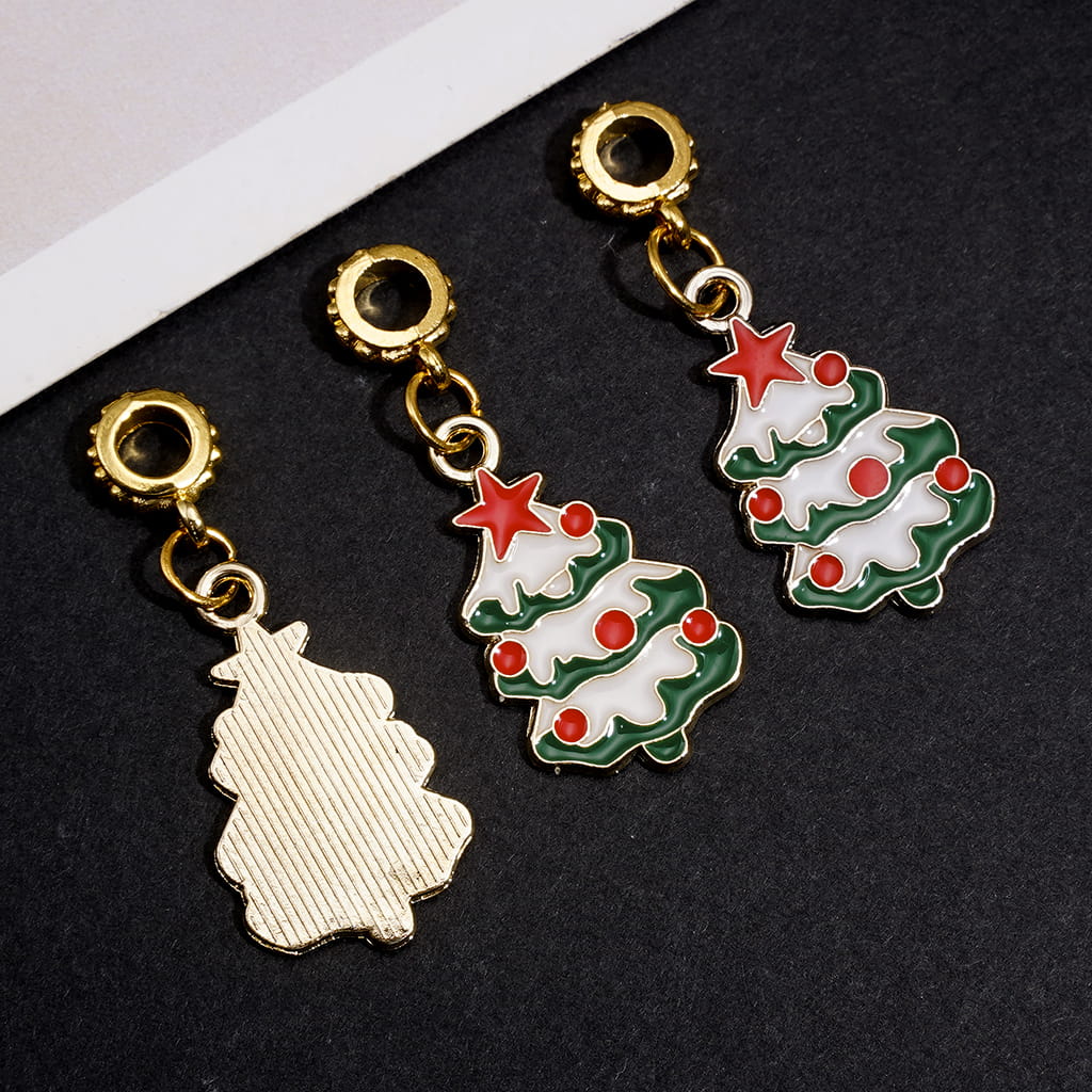 Gold Alloy Bail Beads with Christmas Trees Red Five-Pointed Star Spots Snow Pendants