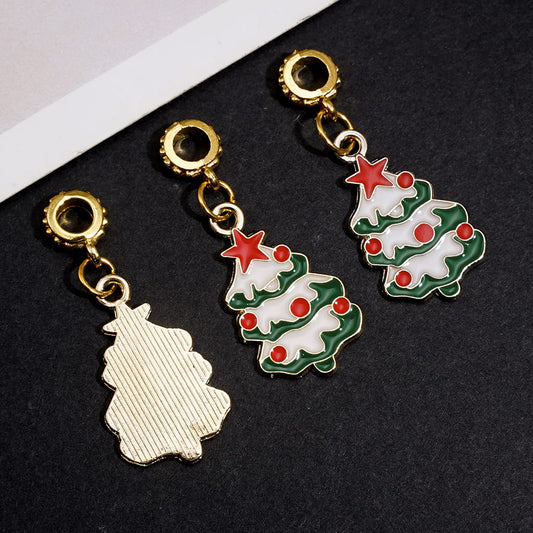 Gold Alloy Bail Beads with Christmas Trees Red Five-Pointed Star Spots Snow Pendants