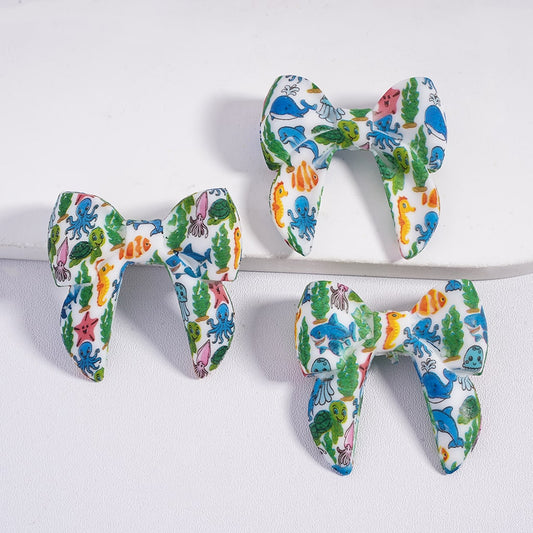 Silicone Focal Beads Soft Bowtie with Marine Organism Series Prints, 40MM