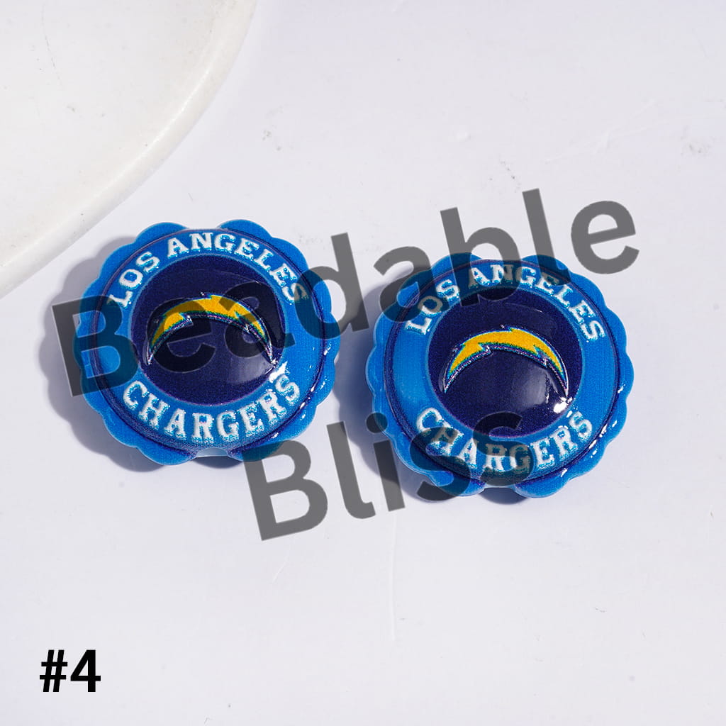 American Football Team Series Acrylic Beads, Round Shaped with Wavy Border, 23*25MM (Update Other Styles Later)