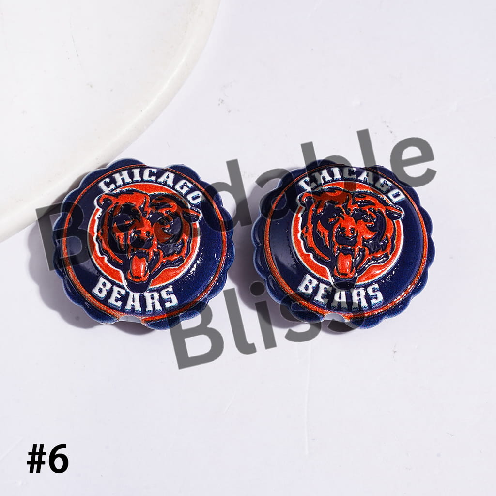 American Football Team Series Acrylic Beads, Round Shaped with Wavy Border, 23*25MM (Update Other Styles Later)