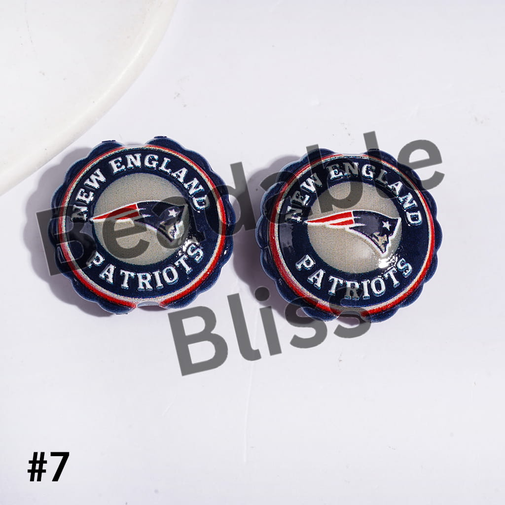 American Football Team Series Acrylic Beads, Round Shaped with Wavy Border, 23*25MM (Update Other Styles Later)