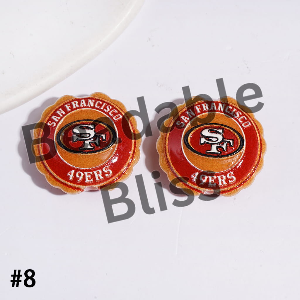 American Football Team Series Acrylic Beads, Round Shaped with Wavy Border, 23*25MM (Update Other Styles Later)