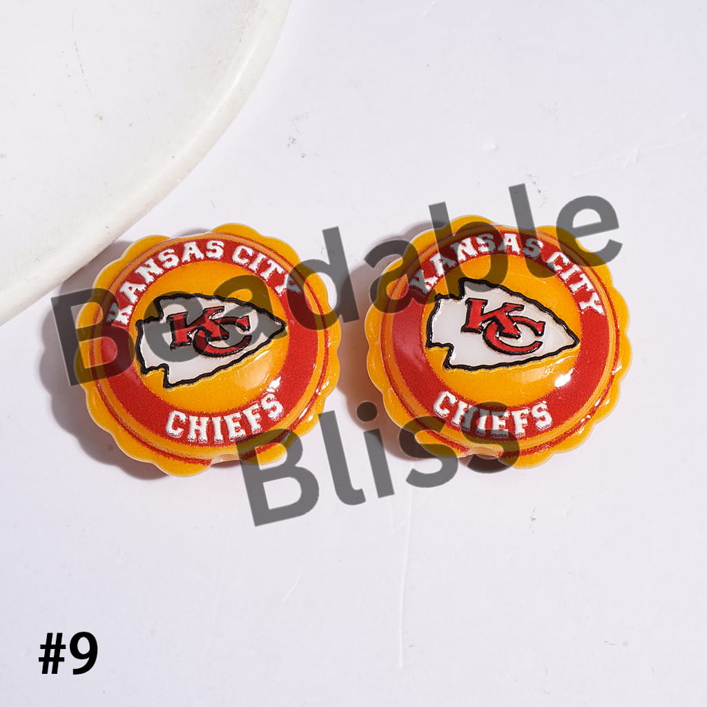 American Football Team Series Acrylic Beads, Round Shaped with Wavy Border, 23*25MM (Update Other Styles Later)