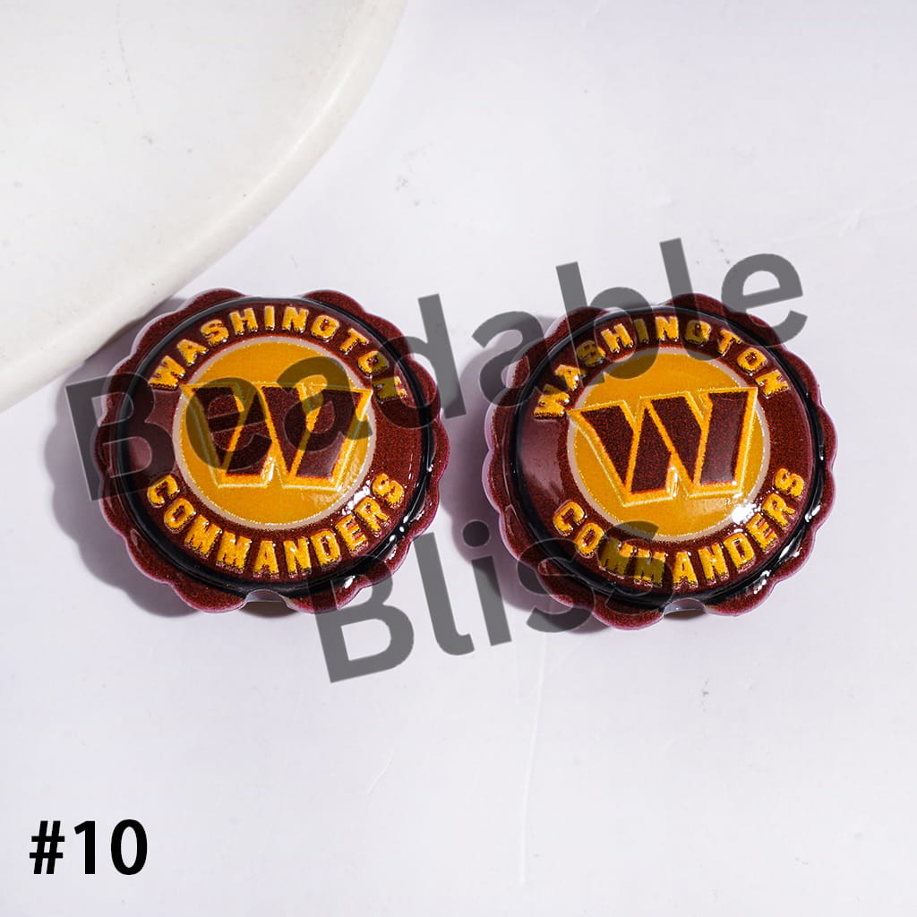 American Football Team Series Acrylic Beads, Round Shaped with Wavy Border, 23*25MM (Update Other Styles Later)
