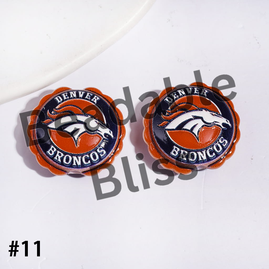 American Football Team Series Acrylic Beads, Round Shaped with Wavy Border, 23*25MM (Update Other Styles Later)