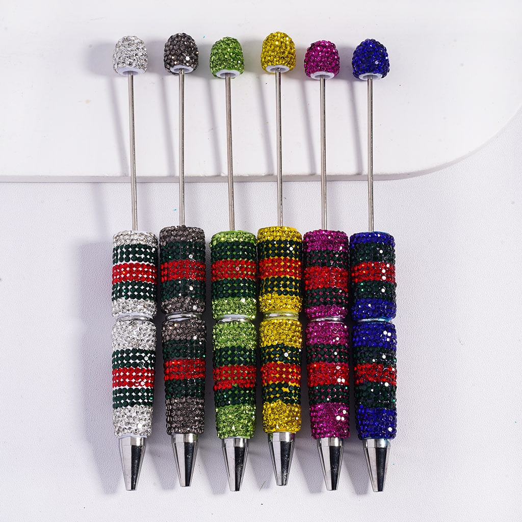 Beadable Clay Pens with Dazzling Shiny Rhinestones Covered Entire the Pen, Multi-Color