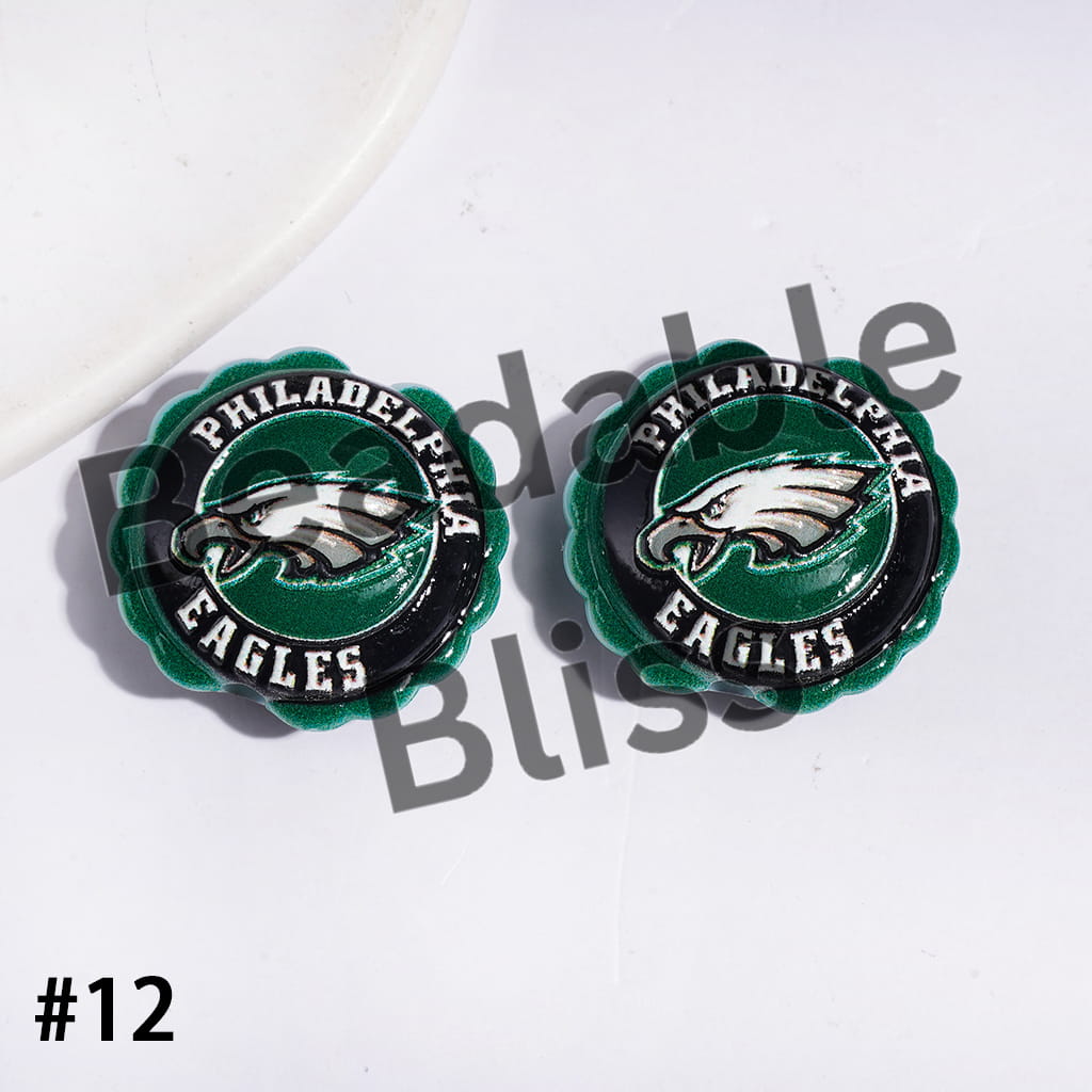 American Football Team Series Acrylic Beads, Round Shaped with Wavy Border, 23*25MM (Update Other Styles Later)