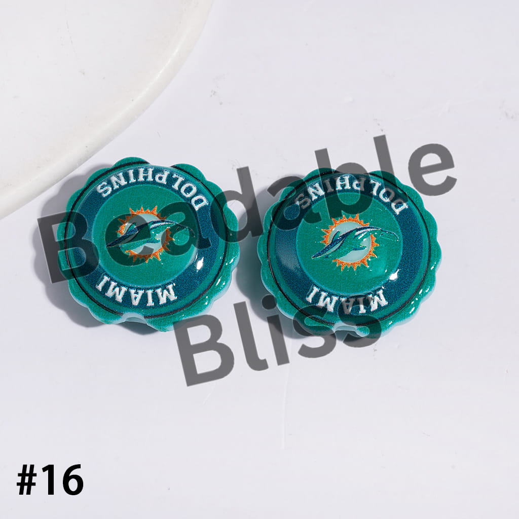 American Football Team Series Acrylic Beads, Round Shaped with Wavy Border, 23*25MM (Update Other Styles Later)