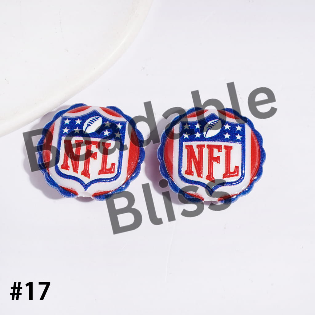 American Football Team Series Acrylic Beads, Round Shaped with Wavy Border, 23*25MM (Update Other Styles Later)