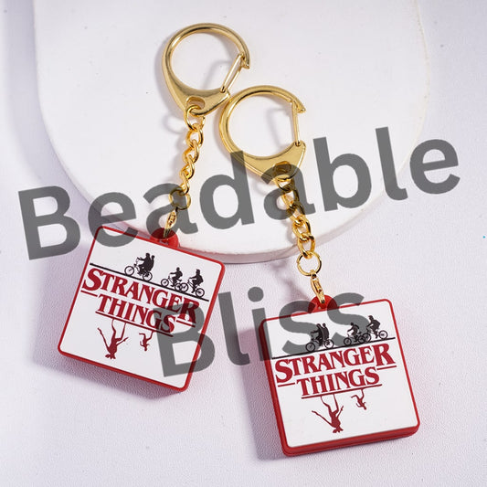 Metal Keychain with Lobster Clasp with Charm Pendant Classic Horror Series, Flat Square Shape