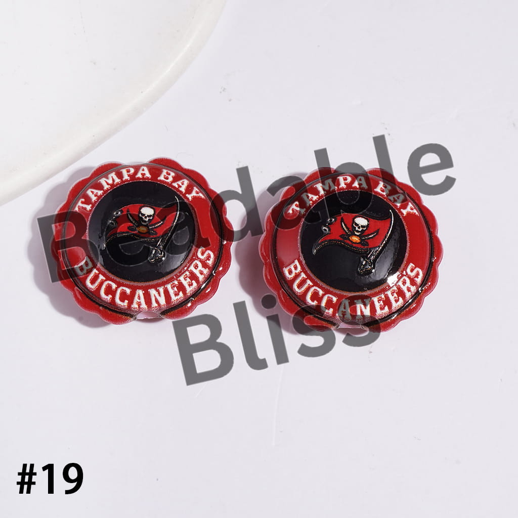 American Football Team Series Acrylic Beads, Round Shaped with Wavy Border, 23*25MM (Update Other Styles Later)