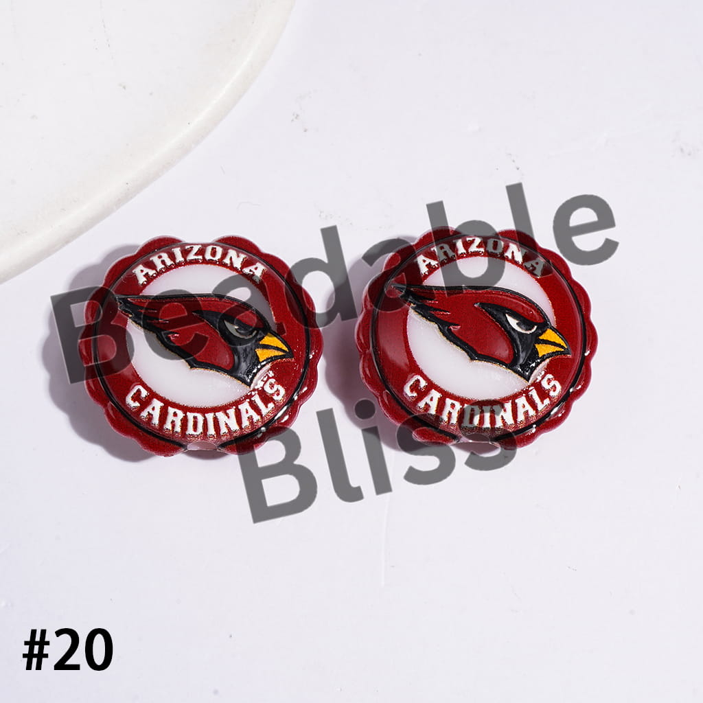 American Football Team Series Acrylic Beads, Round Shaped with Wavy Border, 23*25MM (Update Other Styles Later)