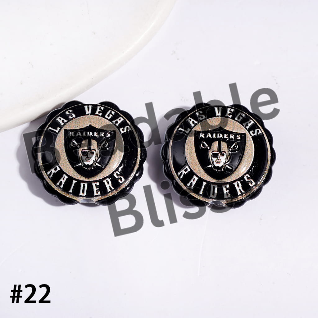 American Football Team Series Acrylic Beads, Round Shaped with Wavy Border, 23*25MM (Update Other Styles Later)
