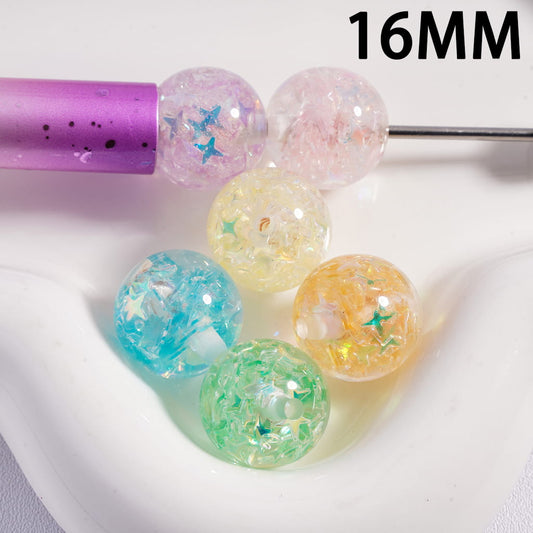 Acrylic Beads for Bracelets with Shiny Stars in Various Colors, 16MM, Random Mix