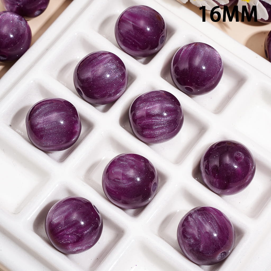 Acrylic Beads for Bracelets Cat Eye Style with Glitter in Purple Series, 16MM, Random Mix