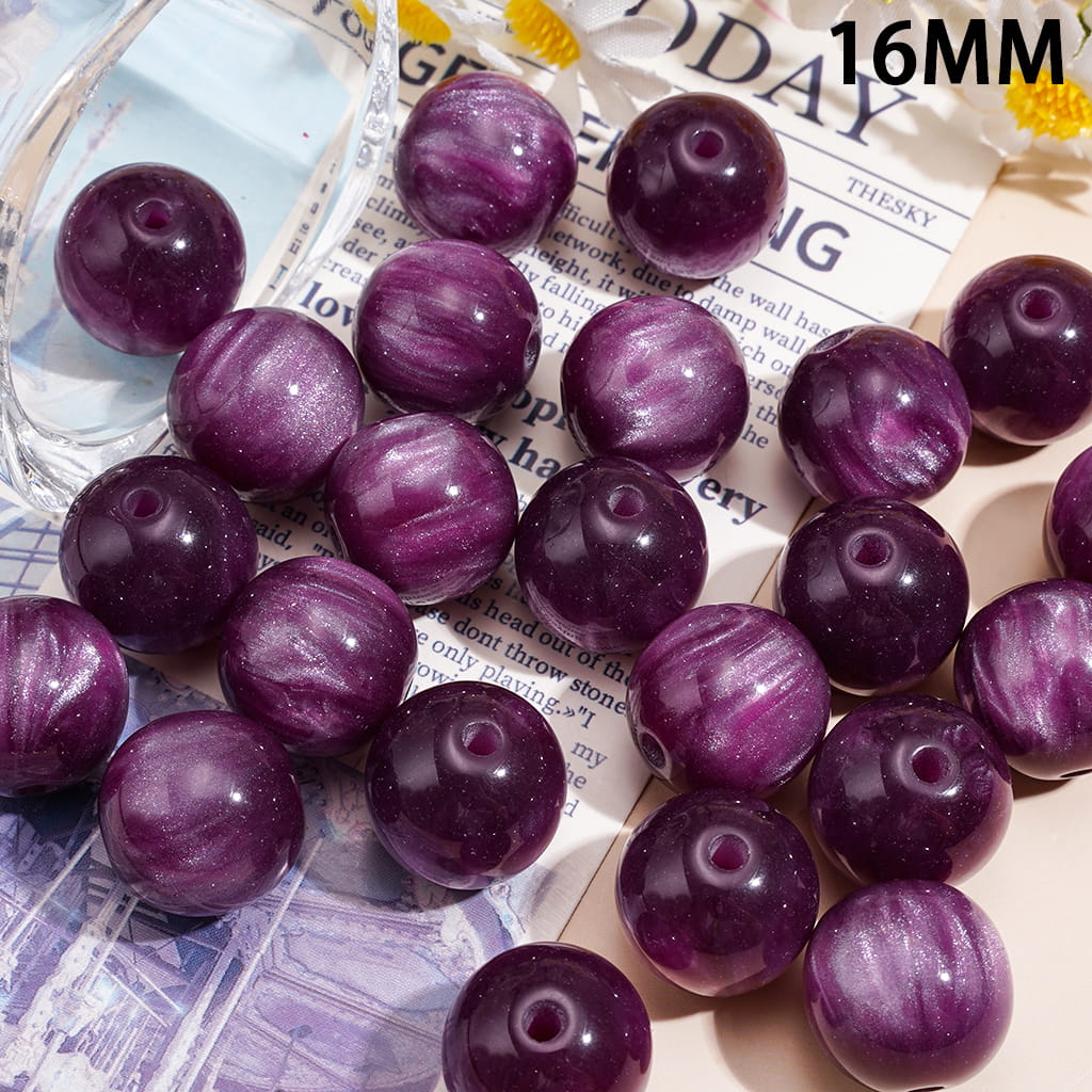 Acrylic Beads for Bracelets Cat Eye Style with Glitter in Purple Series, 16MM, Random Mix