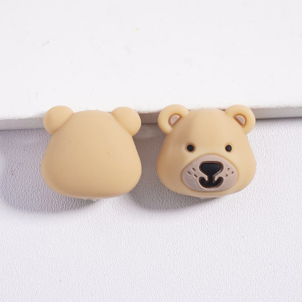 Silicone Focal Beads 3D Smiling Bear Face Head in Various Colors