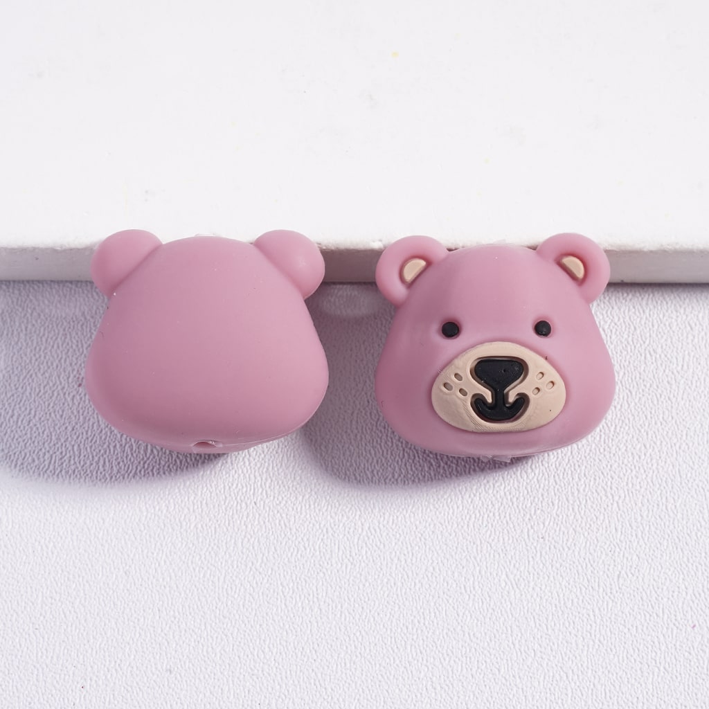Silicone Focal Beads 3D Smiling Bear Face Head in Various Colors