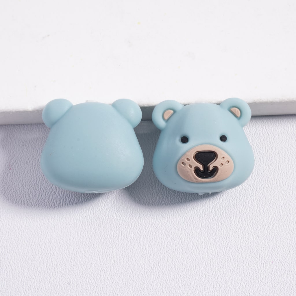 Silicone Focal Beads 3D Smiling Bear Face Head in Various Colors