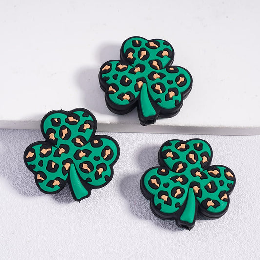 St. Patrick's Day Lucky Leaf Clover Shamrock Jaguar Print Silicone Focal Beads