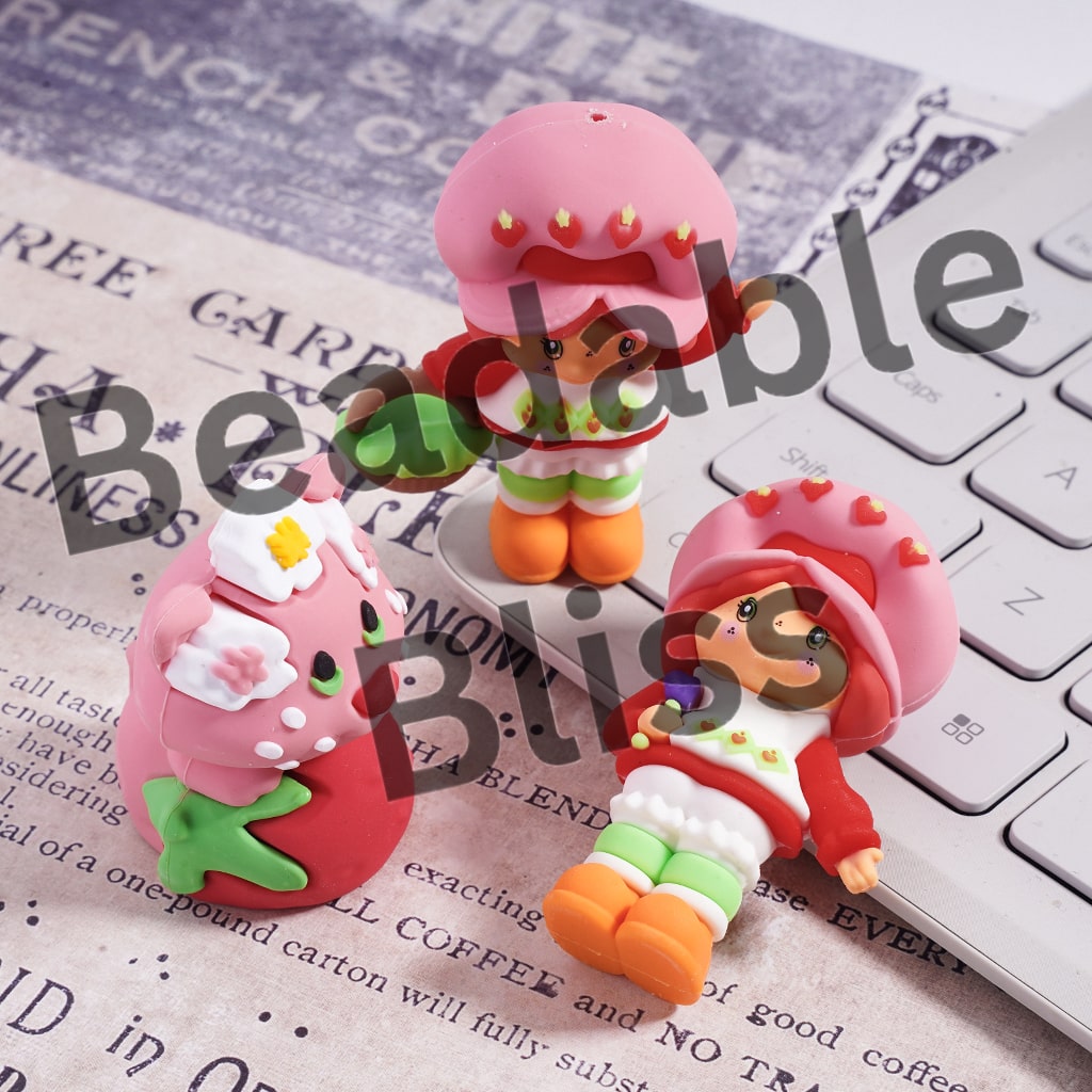 Soft PVC Rubber Figurine Berry Girl Series, can be also used as Beads or Pen Topper, Random Mix (Size Varies Between 43 to 52 MM Depending on Figurine)