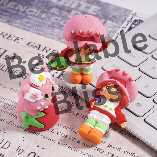 Soft PVC Rubber Figurine Berry Girl Series, can be also used as Beads or Pen Topper, Random Mix (Size Varies Between 43 to 52 MM Depending on Figurine)