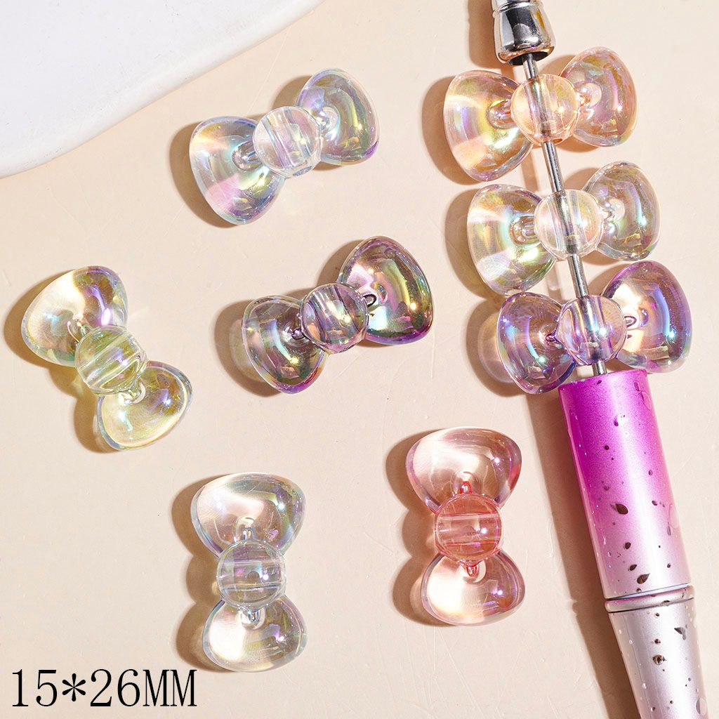 UV-Coated Acrylic Beads Mini Bowtie in Diverse Colors, Clear, 15*26MM Random Mix
