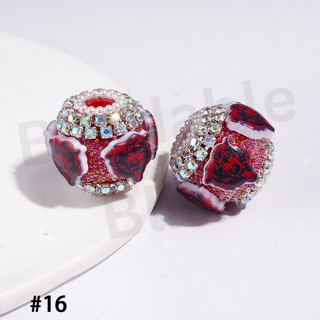 21MM - American Football Team Series Handcrafted Acrylic Beads, Flower Bowtie Crystal White Pearls Rhinestone Chains Metal Base Colorful Mini Bubble Balls Decoration (Update Other Styles Later))