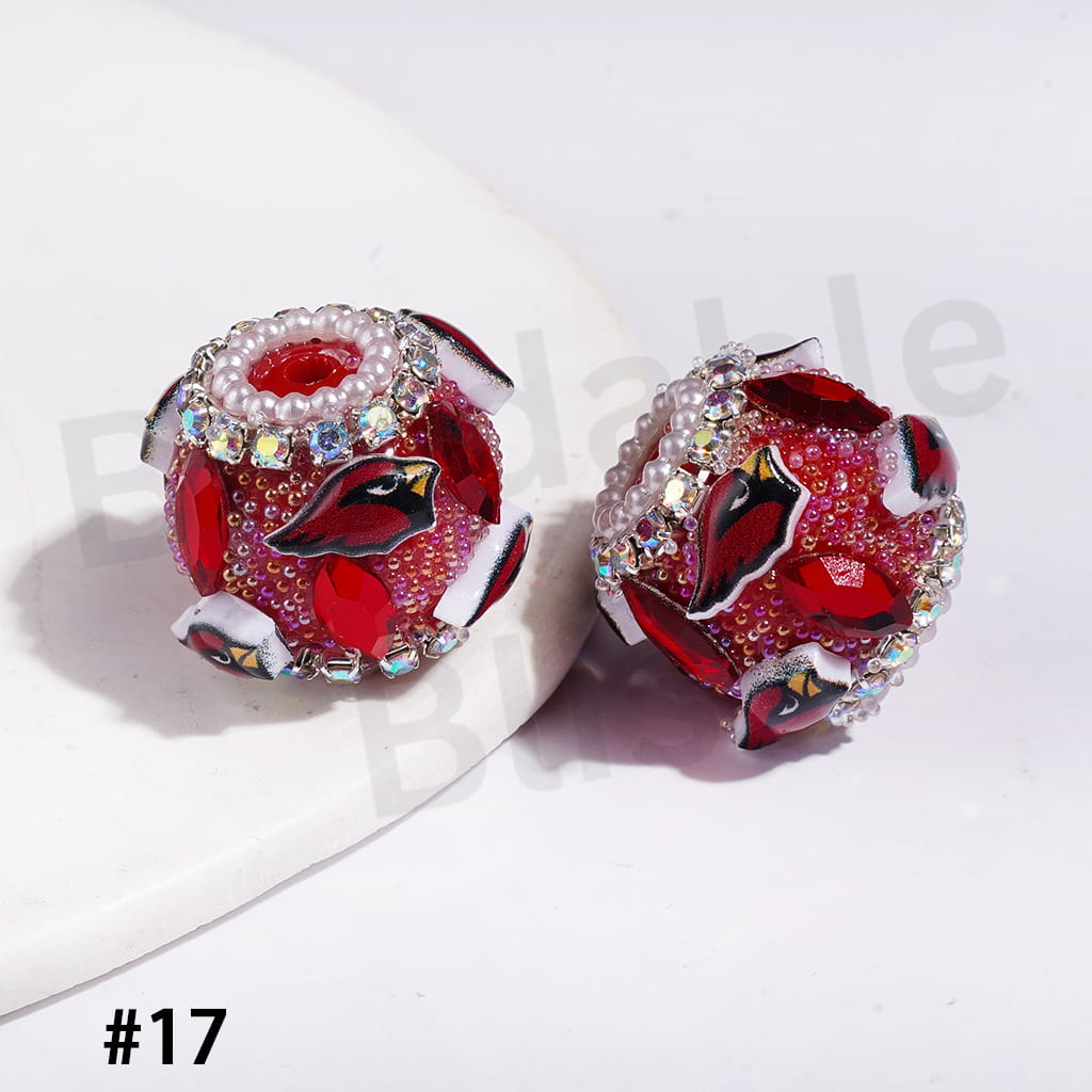 21MM - American Football Team Series Handcrafted Acrylic Beads, Flower Bowtie Crystal White Pearls Rhinestone Chains Metal Base Colorful Mini Bubble Balls Decoration (Update Other Styles Later))