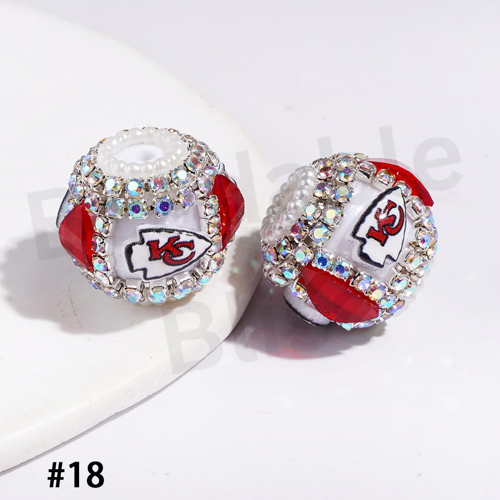 21MM - American Football Team Series Handcrafted Acrylic Beads, Flower Bowtie Crystal White Pearls Rhinestone Chains Metal Base Colorful Mini Bubble Balls Decoration (Update Other Styles Later))