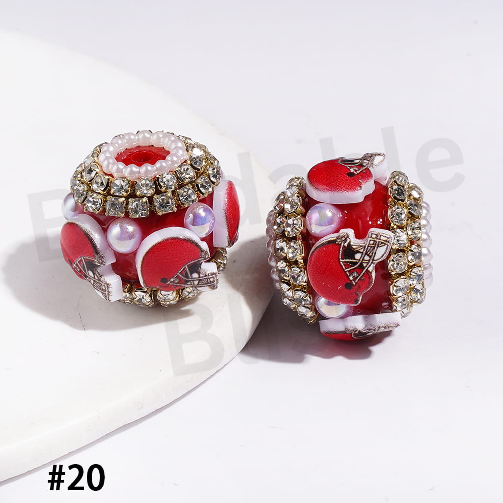 21MM - American Football Team Series Handcrafted Acrylic Beads, Flower Bowtie Crystal White Pearls Rhinestone Chains Metal Base Colorful Mini Bubble Balls Decoration (Update Other Styles Later))