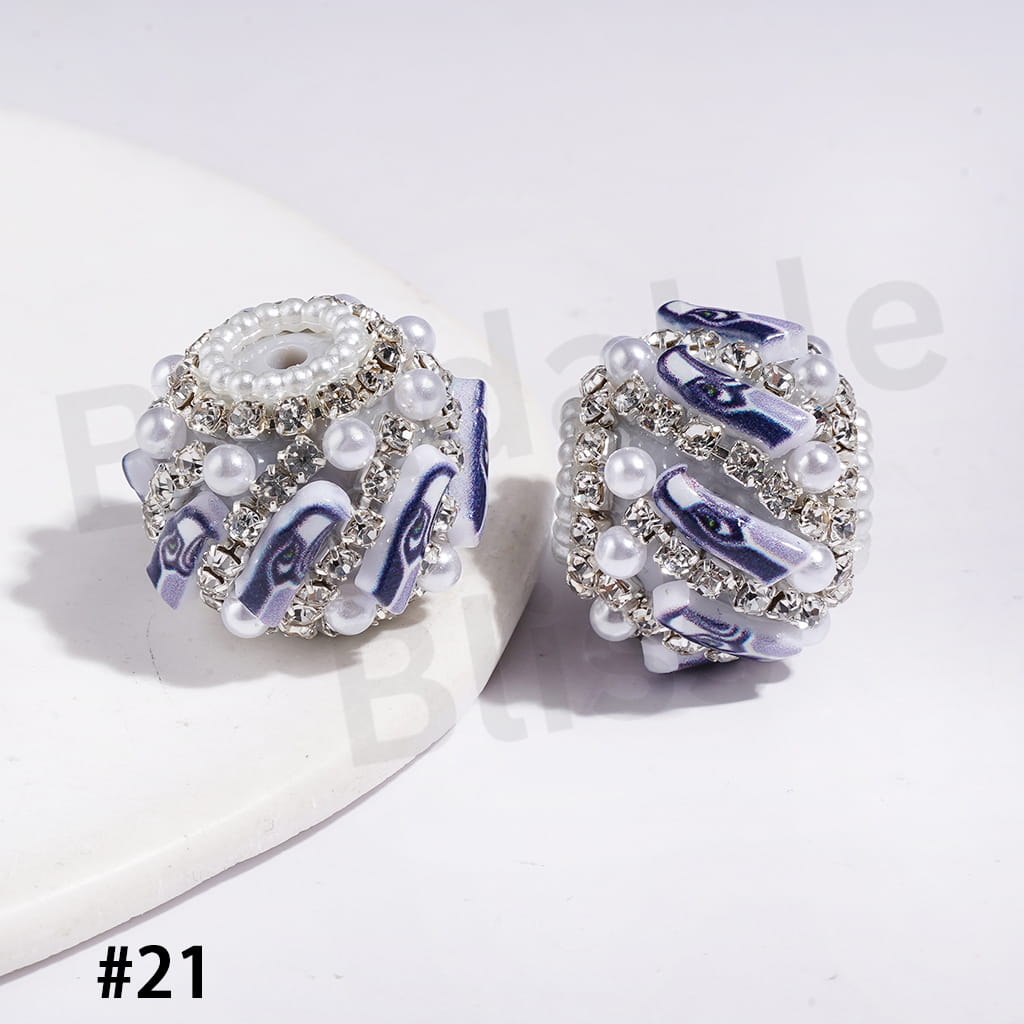 21MM - American Football Team Series Handcrafted Acrylic Beads, Flower Bowtie Crystal White Pearls Rhinestone Chains Metal Base Colorful Mini Bubble Balls Decoration (Update Other Styles Later))