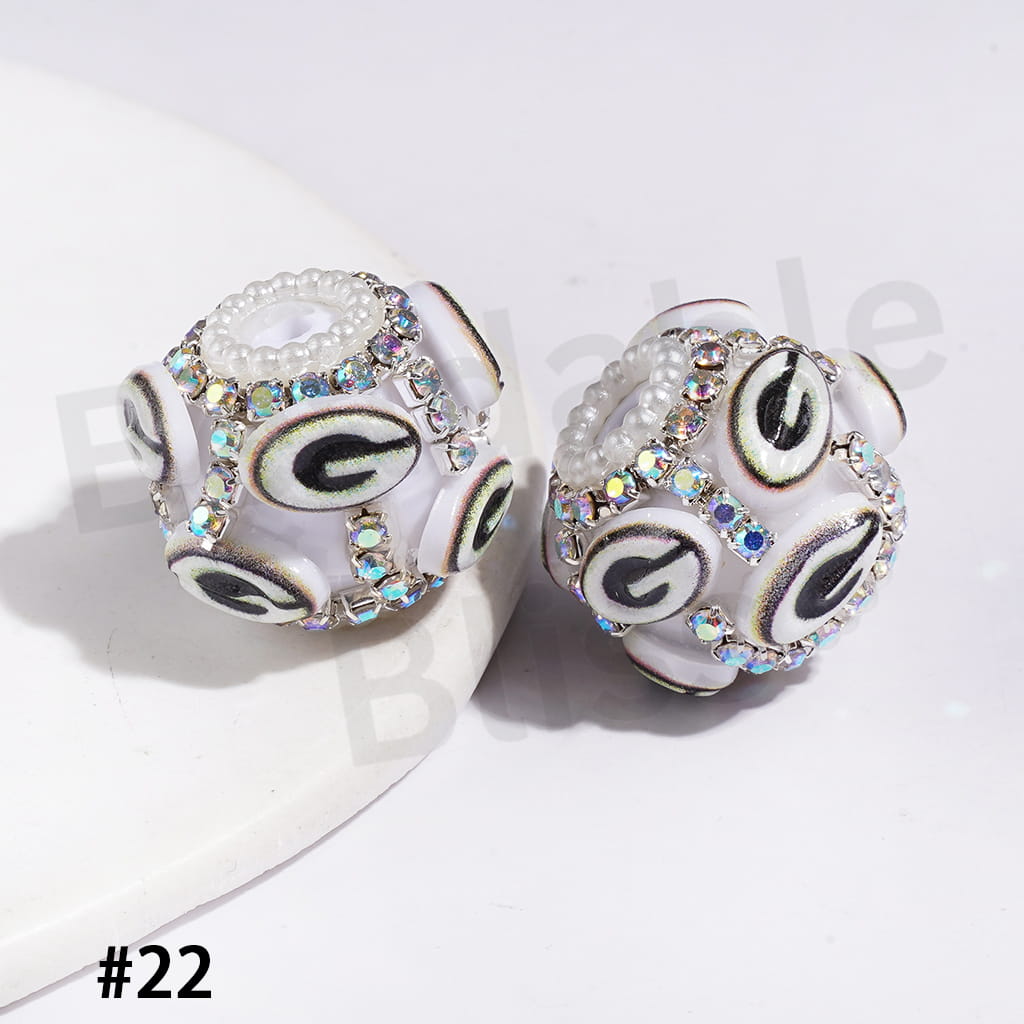 21MM - American Football Team Series Handcrafted Acrylic Beads, Flower Bowtie Crystal White Pearls Rhinestone Chains Metal Base Colorful Mini Bubble Balls Decoration (Update Other Styles Later))