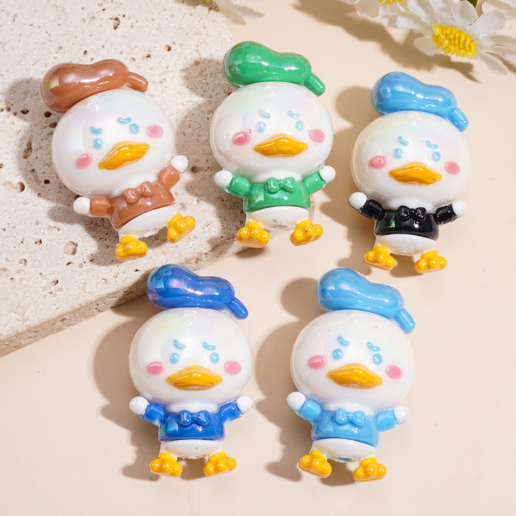 Soft PVC Rubber Beads Cute Duck Series with Beret Hat Design, Multi-Color